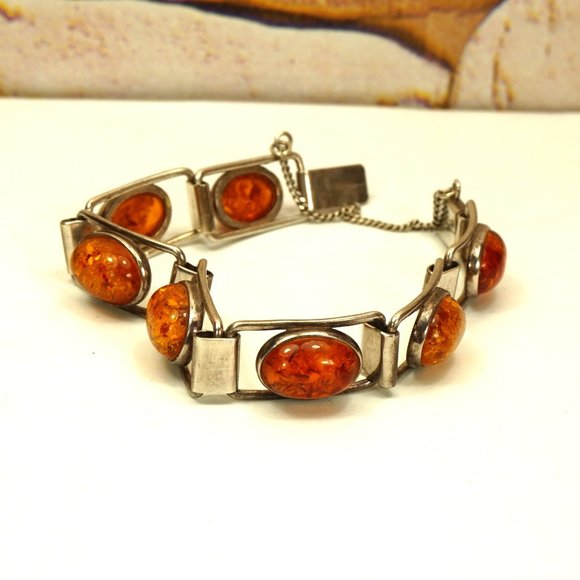 UNISEX AMBER and 925 SILVER LINK BRACELET 7, TENNIS STYLE, GIFT FOR HER or HIM - Picture 4 of 10